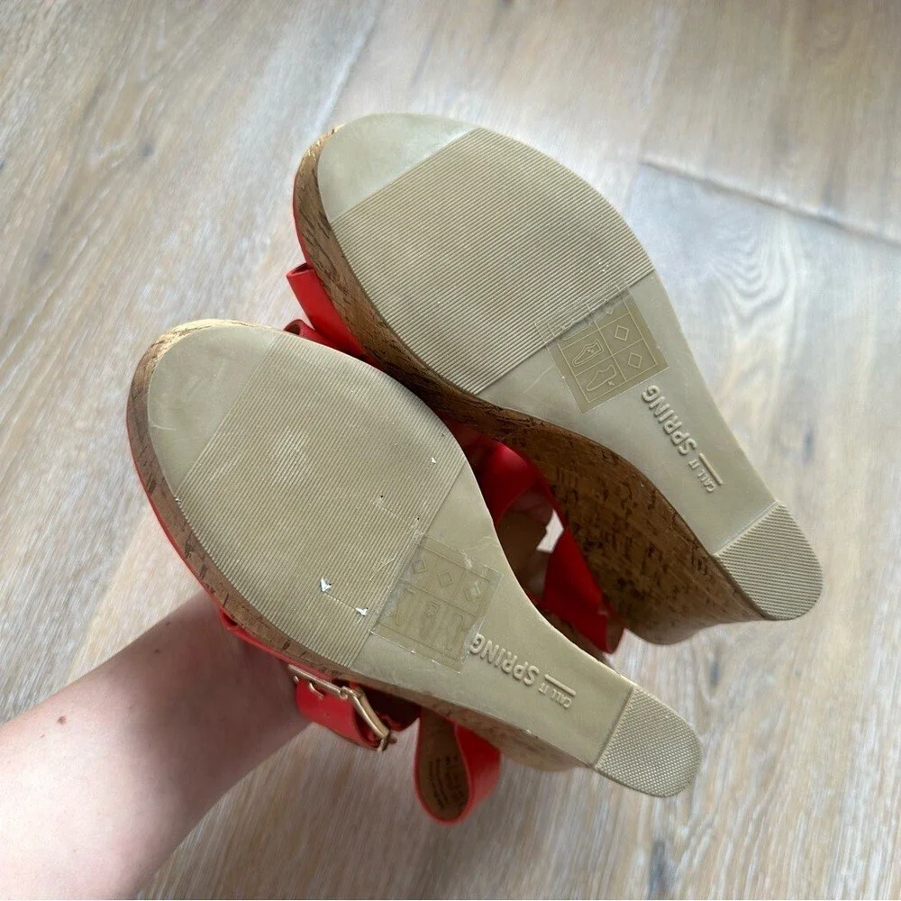 Call It Spring Hot Flamingo Pink Cork Wedge Sandals - Size 6.5